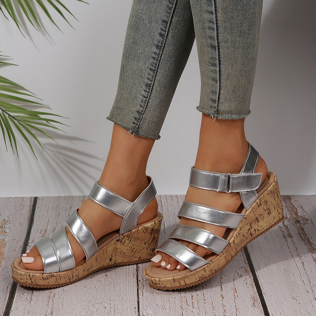 Damen Wedge-Sandalen mit dekorativen Riemen und Korksohle R&B