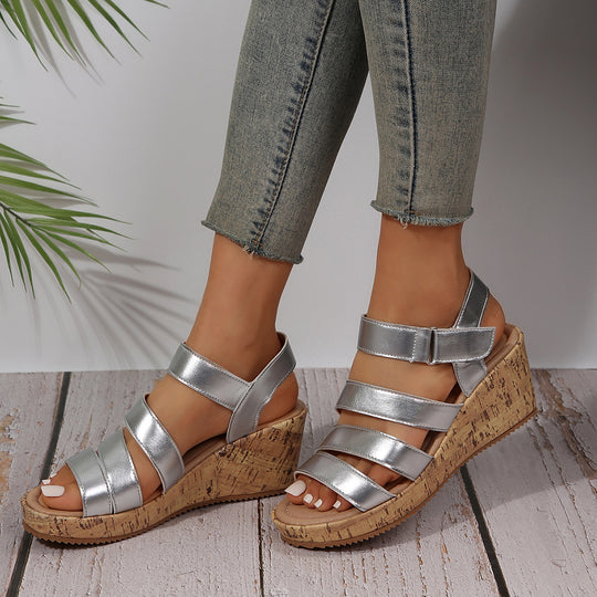 Damen Wedge-Sandalen mit dekorativen Riemen und Korksohle R&B