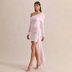 Damen Elegantes Wickelkleid mit asymmetrischem Ärmel und Drapierungen R&B