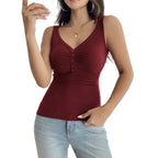 Damen Figurnahes Trägershirt mit Knopfleiste und elastischem Stoff R&B
