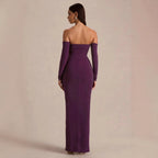 Damen trägerloses Abendkleid mit langen Ärmeln und raffinierten Rüschendetails EB
