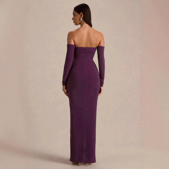 Damen trägerloses Abendkleid mit langen Ärmeln und raffinierten Rüschendetails R&B
