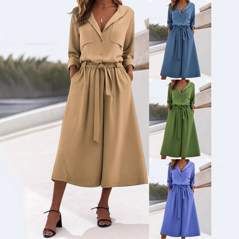 Damen lässiges Leinen-Hemd und Hose Set R&B