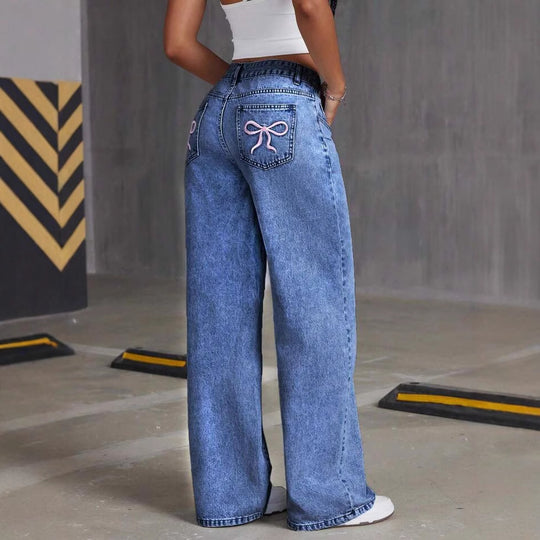 Damen Weite Jeanshose mit einzigartiger Schnürdetailgestaltung R&B