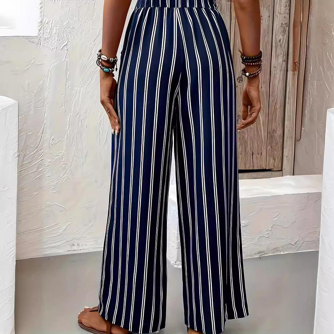 Damen Bequeme Sommerhose mit Streifenmuster und elastischem Bund R&B