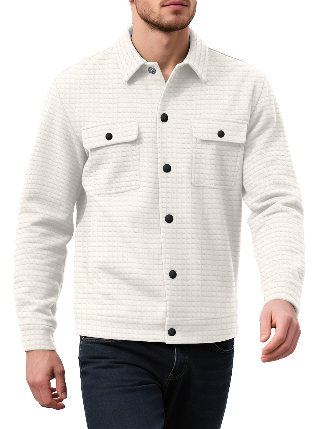 Herren nan Hemdjacke mit quadratischer Steppstruktur Druckknopffront und Brustklappen R&B