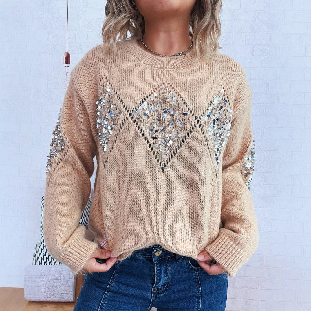 Damen Strickpullover mit glitzernden Applikationen R&B