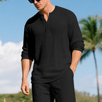 Herren Langarm-Henleyshirt mit strukturiertem Design R&B
