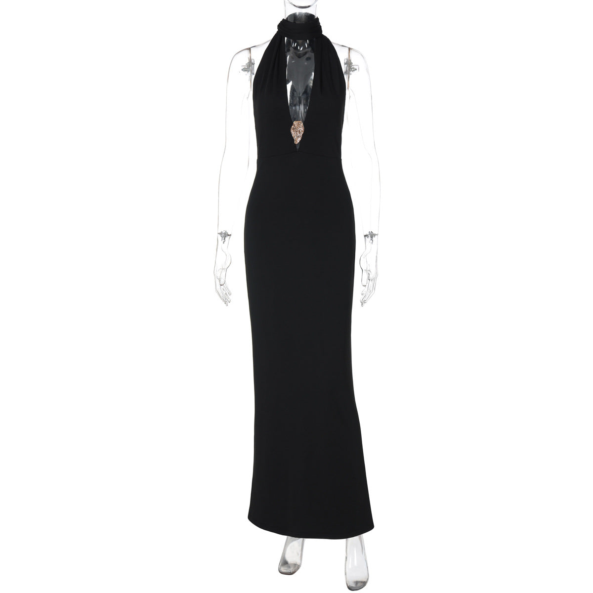Damen Elegantes Halter-Maxikleid mit verführerischem Ausschnitt R&B