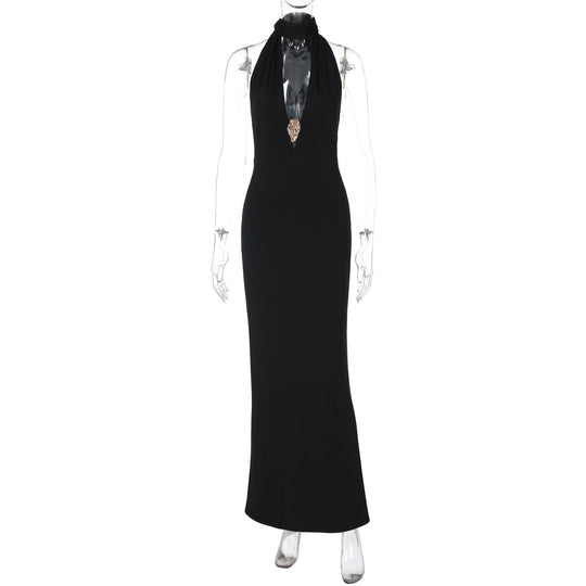 Damen Elegantes Halter-Maxikleid mit verführerischem Ausschnitt R&B
