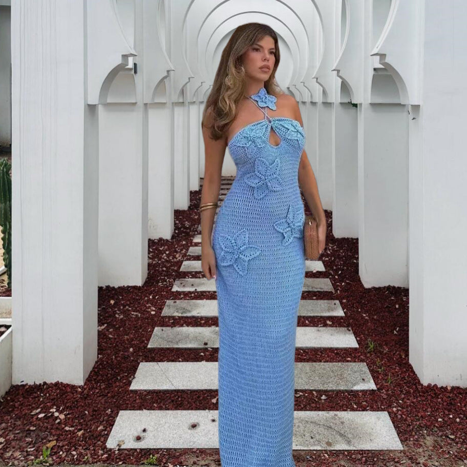 Damen Elegantes Maxikleid mit floralem Häkel-Design R&B