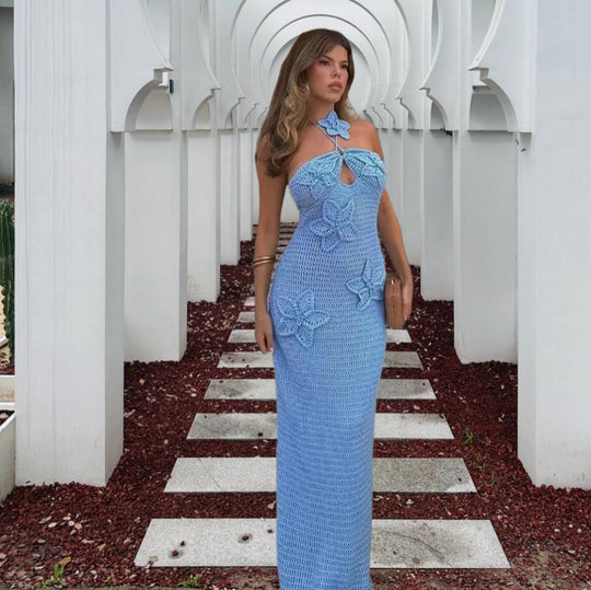 Damen Elegantes Maxikleid mit floralem Häkel-Design R&B