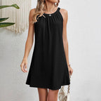 Damen lässiges Sommerkleid mit Spitzendetails und Hängeschlaufe R&B