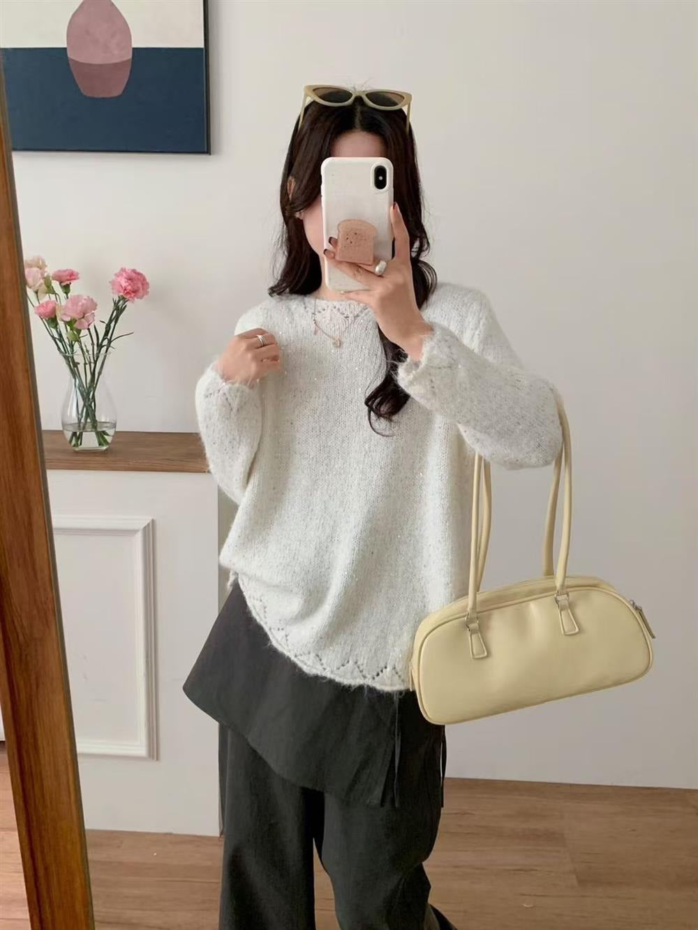 Damen Flauschiger Strickpullover mit glänzenden Akzenten und lockerem Schnitt R&B