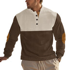 Herren nan Rippenstrickpullover mit Stehkragen Knopfleiste und Leder-Ellbogenpatches R&B