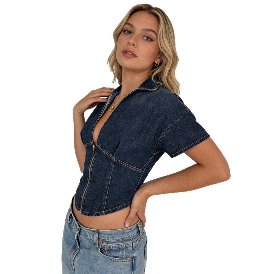 Damen Jeansblusenjacke mit stylischem Zipper und modischem Schnitt R&B