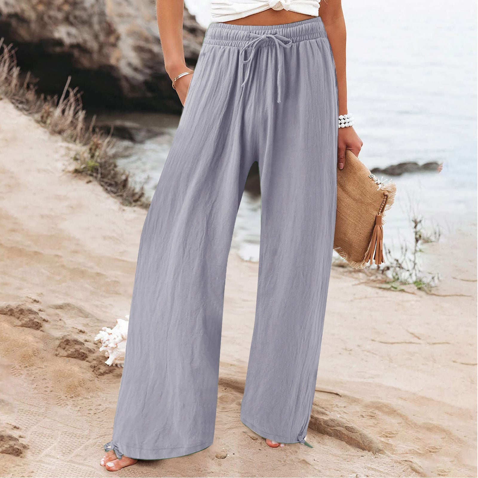 Damen Weite hose mit elastischem Bund und praktischen Taschen R&B