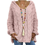 Damen Hoody aus Grobstrick mit V-Ausschnitt und dekorativem Kordelzug