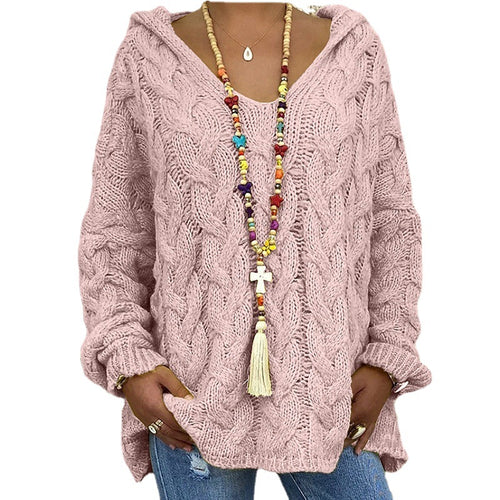 Damen Hoody aus Grobstrick mit V-Ausschnitt und dekorativem Kordelzug R&B