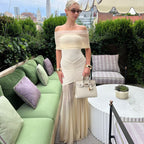 Damen Elegantes Maxi-Kleid mit schulterfreiem Design und Raffungen R&B