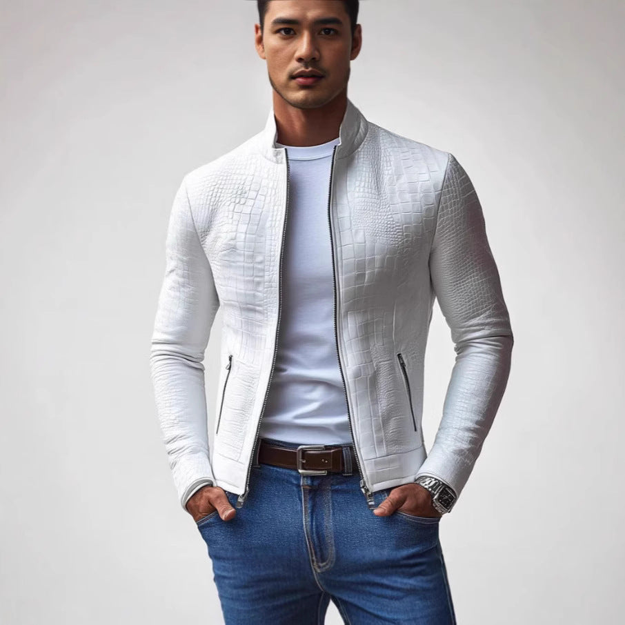 Herren Stylische Kunstlederjacke mit strukturierter Oberfläche R&B