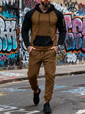 Herren nan zweiteiliges Kapuzen-Sweatset mit Raglanärmeln, Ärmel-Zip-Tasche und tapered Jogginghose R&B