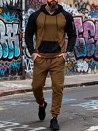 Herren nan zweiteiliges Kapuzen-Sweatset mit Raglanärmeln, Ärmel-Zip-Tasche und tapered Jogginghose R&B