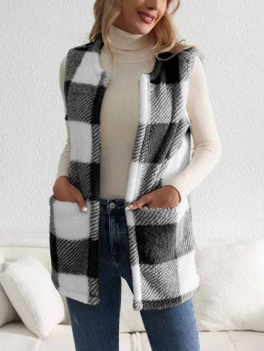 Damen Kuschelveste mit seitlichen Taschen und modernem Karomuster R&B