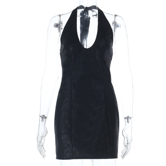 Damen Elegantes Modisches Abendkleid mit tiefem V-Ausschnitt und Halterdesign R&B