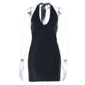 Damen Elegantes Modisches Abendkleid mit tiefem V-Ausschnitt und Halterdesign R&B