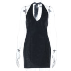 Damen Elegantes Modisches Abendkleid mit tiefem V-Ausschnitt und Halterdesign R&B