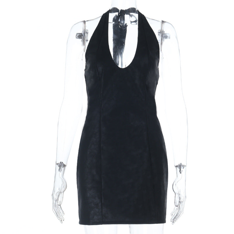 Damen Elegantes Modisches Abendkleid mit tiefem V-Ausschnitt und Halterdesign R&B