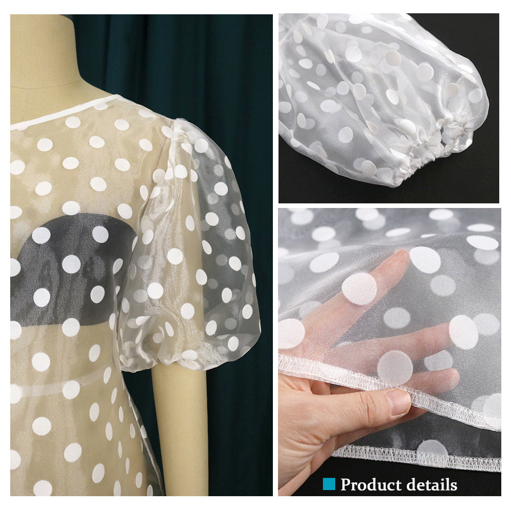 Damen Verspielte Bluse mit transparentem Polka-Punkten Design und Puffärmeln R&B
