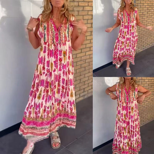 Damen Maxikleid mit buntem Muster und eleganter Stickerei Heidi-Mode