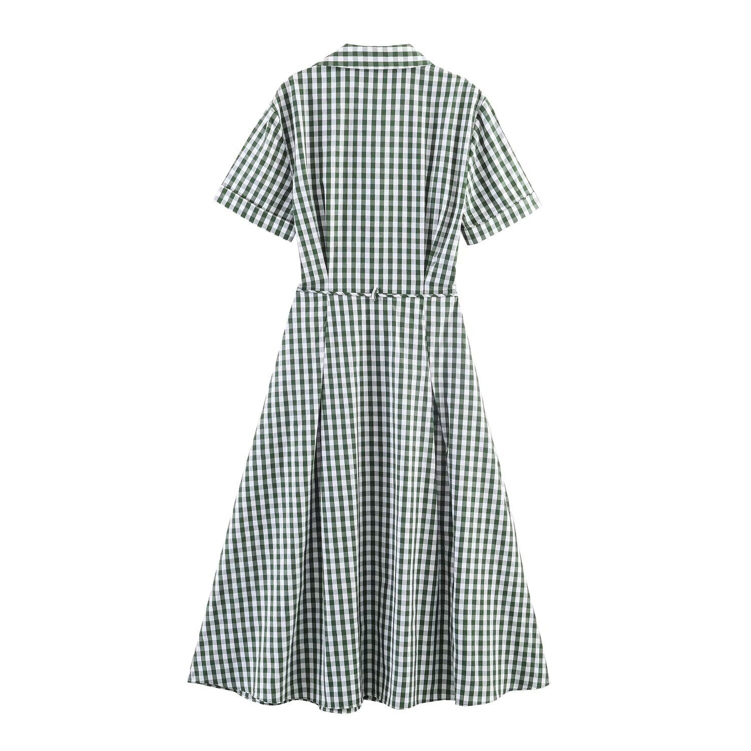 Damen Hemdblusenkleid im karierten Design mit Taillengürtel R&B