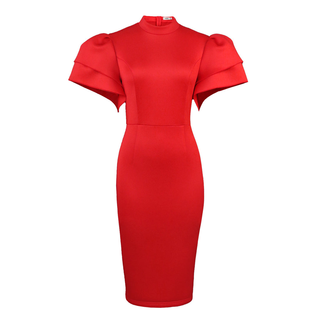 Damen figurbetontes Kleid mit voluminösen Rüschenärmeln R&B 1778623062