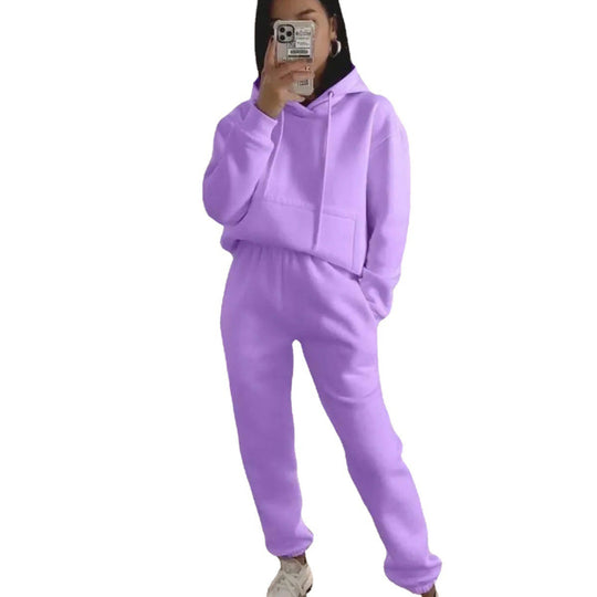 Damen Komfortabler Fleece Hoodie und Jogginghose Set R&B