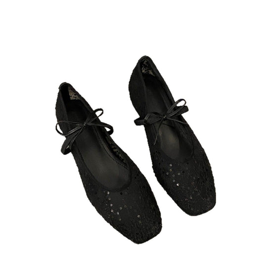 Damen Ballerinas mit zartem Spitzen-Design und eleganter Schleifenverzierung R&B