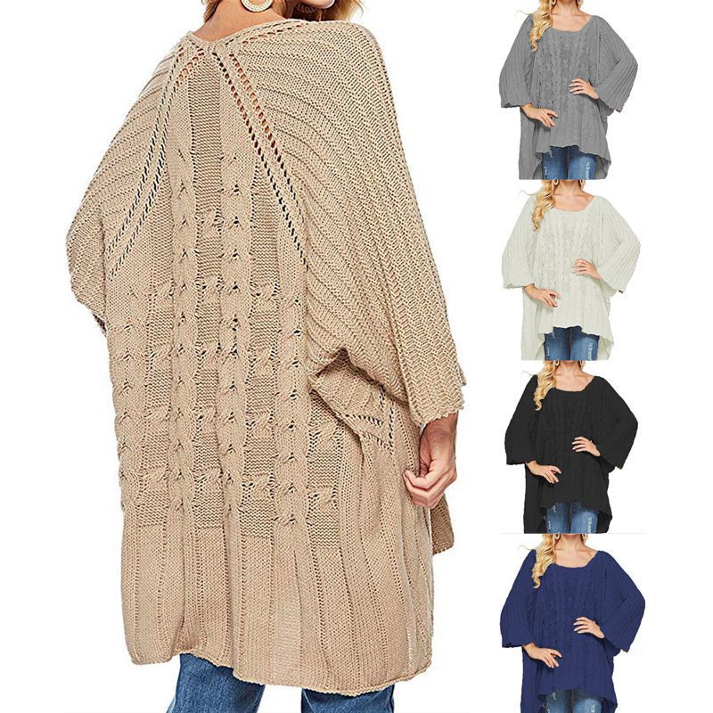 Damen Strickponcho mit weitem Schnitt und modischem Strukturmuster