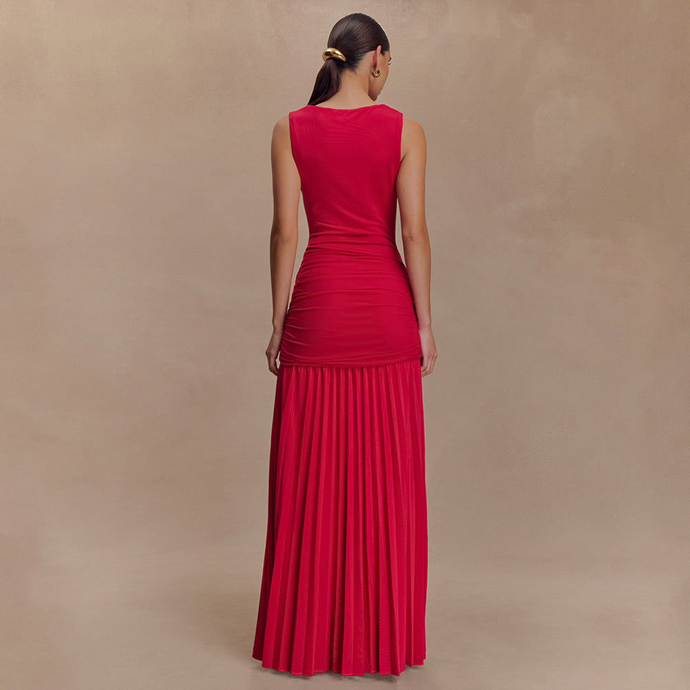 Damen Elegantes Maxikleid mit fließendem Stoff und Raffungen R&B