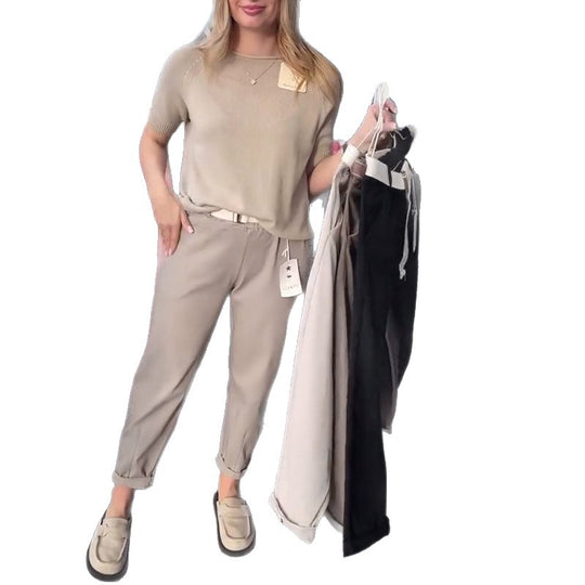 Damen Chinohose mit elastischem Bund und modernen Details Heidi-Mode