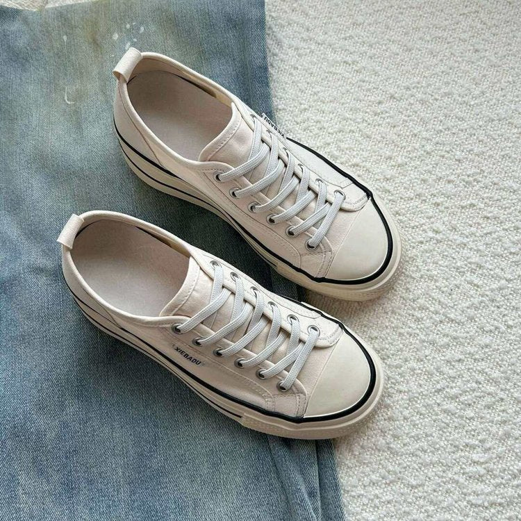 Damen modische Canvas-Sneaker mit kontrastierenden Schnürsenkeln und leichtem Sohlenprofil R&B