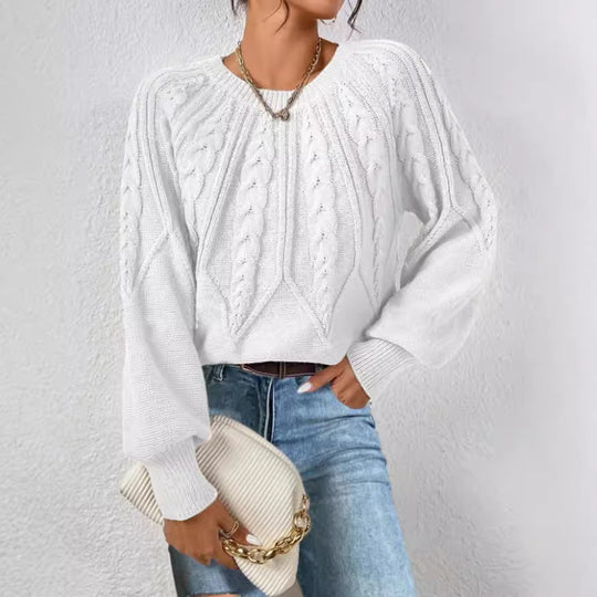 Damen Strickpullover mit Zopfmuster und weitem Schnitt R&B