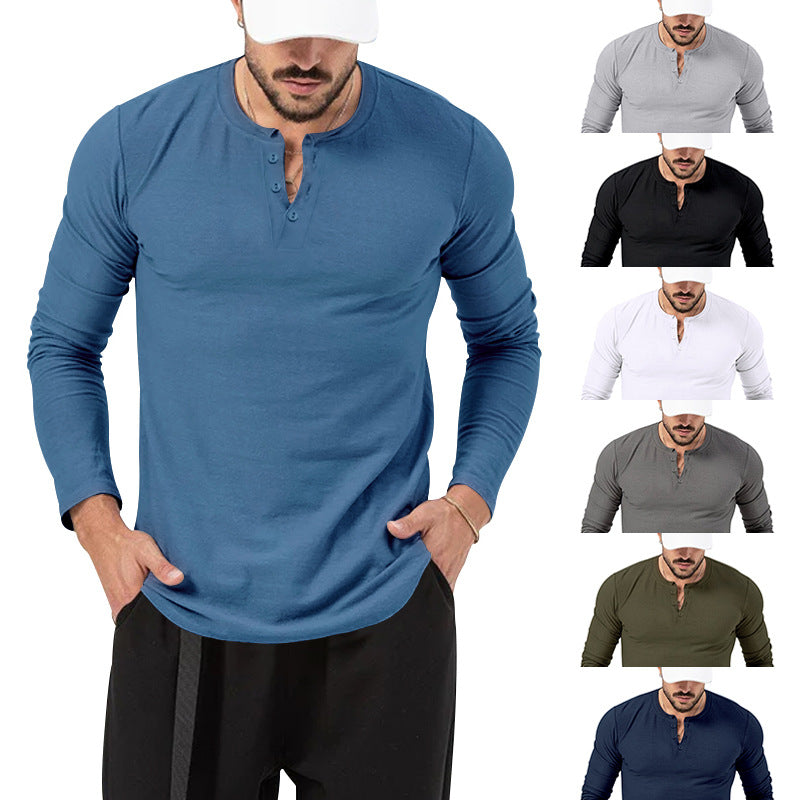 Herren Langarm-Henley-Shirt mit hochwertiger Baumwollmischung und modischen Knopfdetails R&B