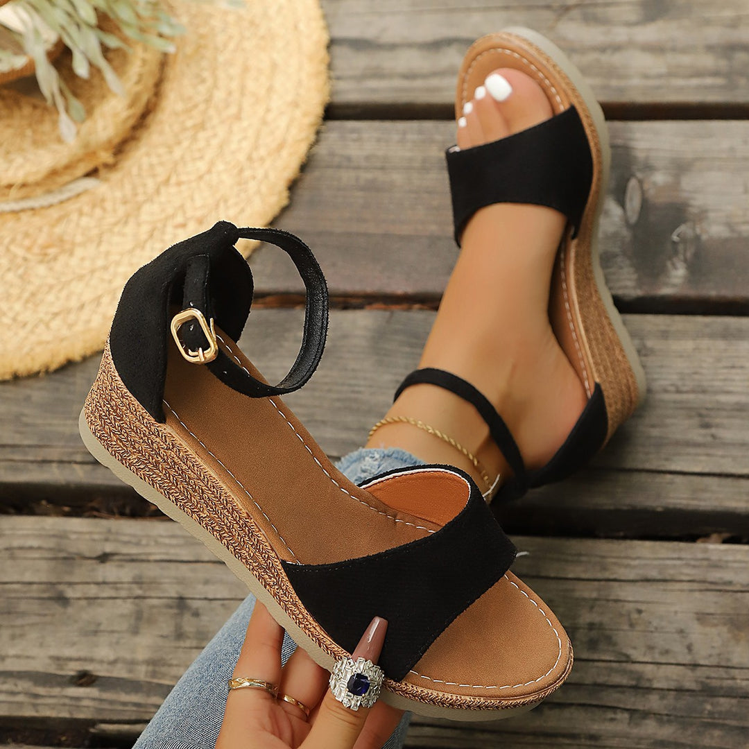 Damen Wedge-Sandalen mit verstellbarem Riemendesign und luxus Akzent R&B