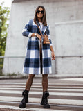 Damen Langer Wollmantel mit kariertem Muster und taillierbarem Gürtel R&B