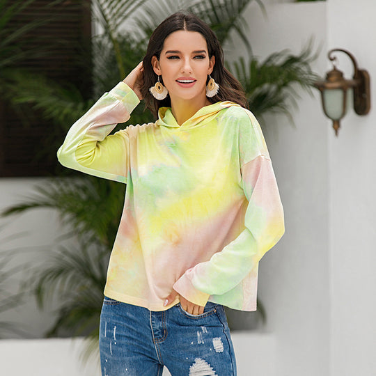 Damen lässiger Kapuzenpullover mit modernem Tie-Dye-Design R&B