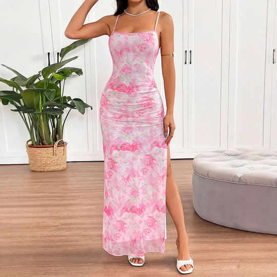 Damen elegantes Blumenmuster Maxikleid R&B