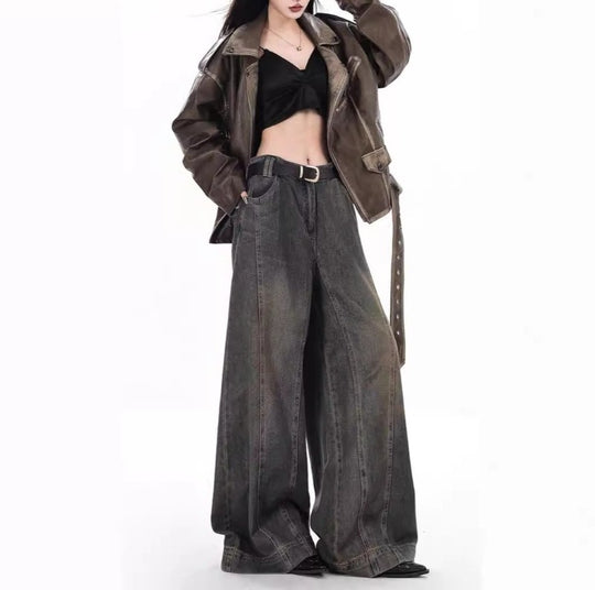 Damen Weit geschnittene High-Waist Jeans im urbanen Stil R&B