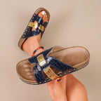 Damen modische Slide-Sandalen mit dekorativem Goldbesatz R&B